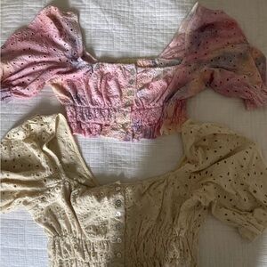 Pink and Cream Eyelet Crop Tops Urban Outfitters